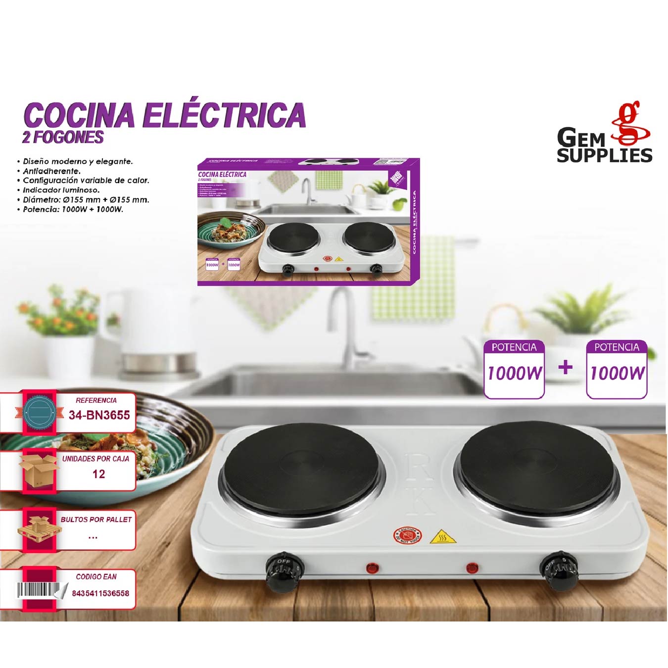 Cocina Electrica 2 Placa de Cocción