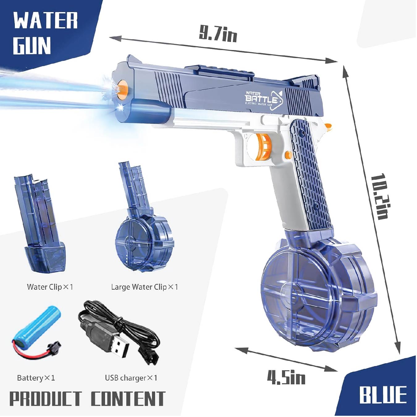 Pistola de agua eléctrica M1911 para niños y niñas.